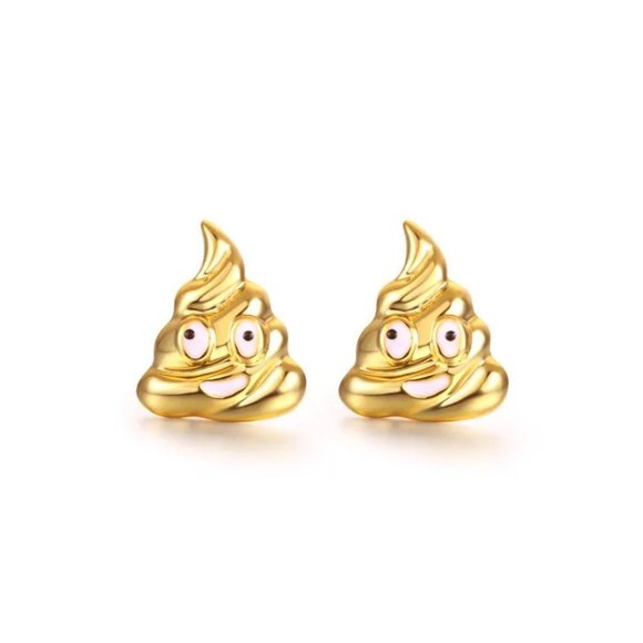 chichigems | Jewelry | Funny Gold Smiley Face Poop Emoji Stud Earrings ...